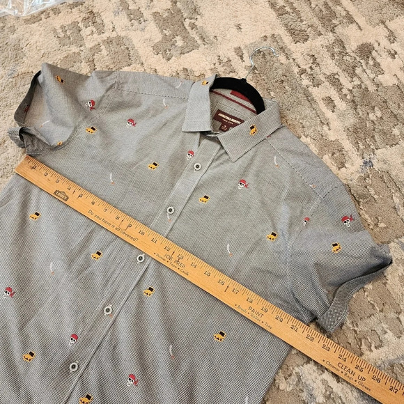 Johnston & Murphy Pirate Themed Plaid Short Sleeve Button Shirt Men's Medium - Picture 6 of 16